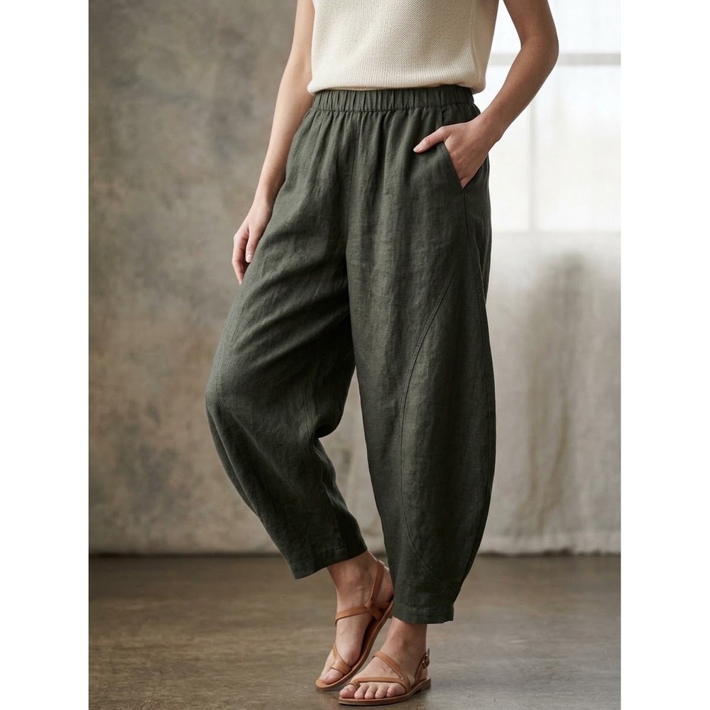 Tempo Paris Olive Green Linen Balloon Pants Made in Italy Large NWT